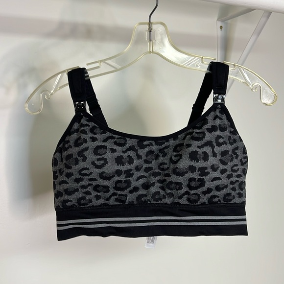 MomCozy Black and Gray Leopard Print Nursing Bra- L - Picture 1 of 5